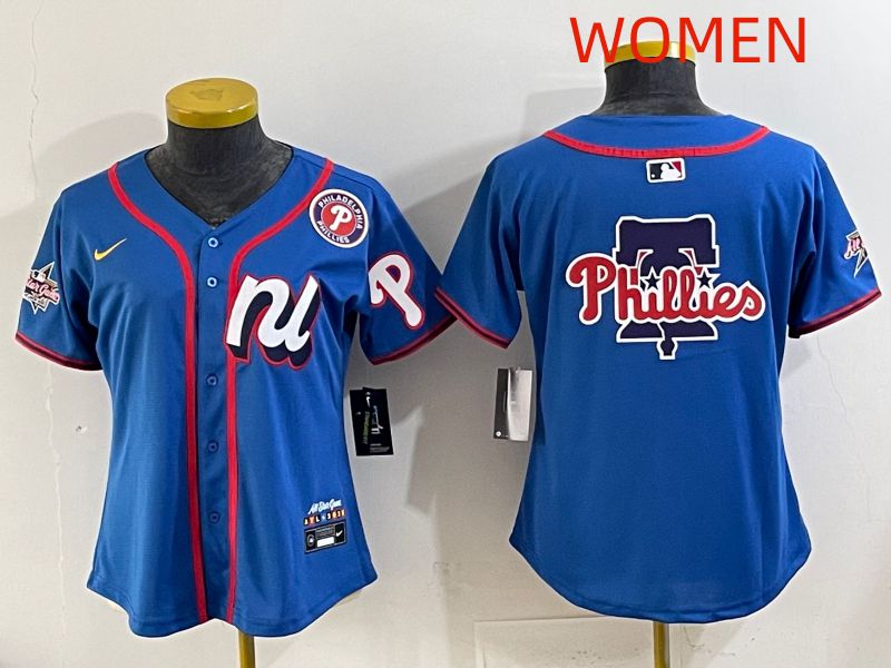 Women 2025 Philadelphia Phillies Blank Blue All star Nike MLB Jersey style 04->youth mlb jersey->Youth Jersey